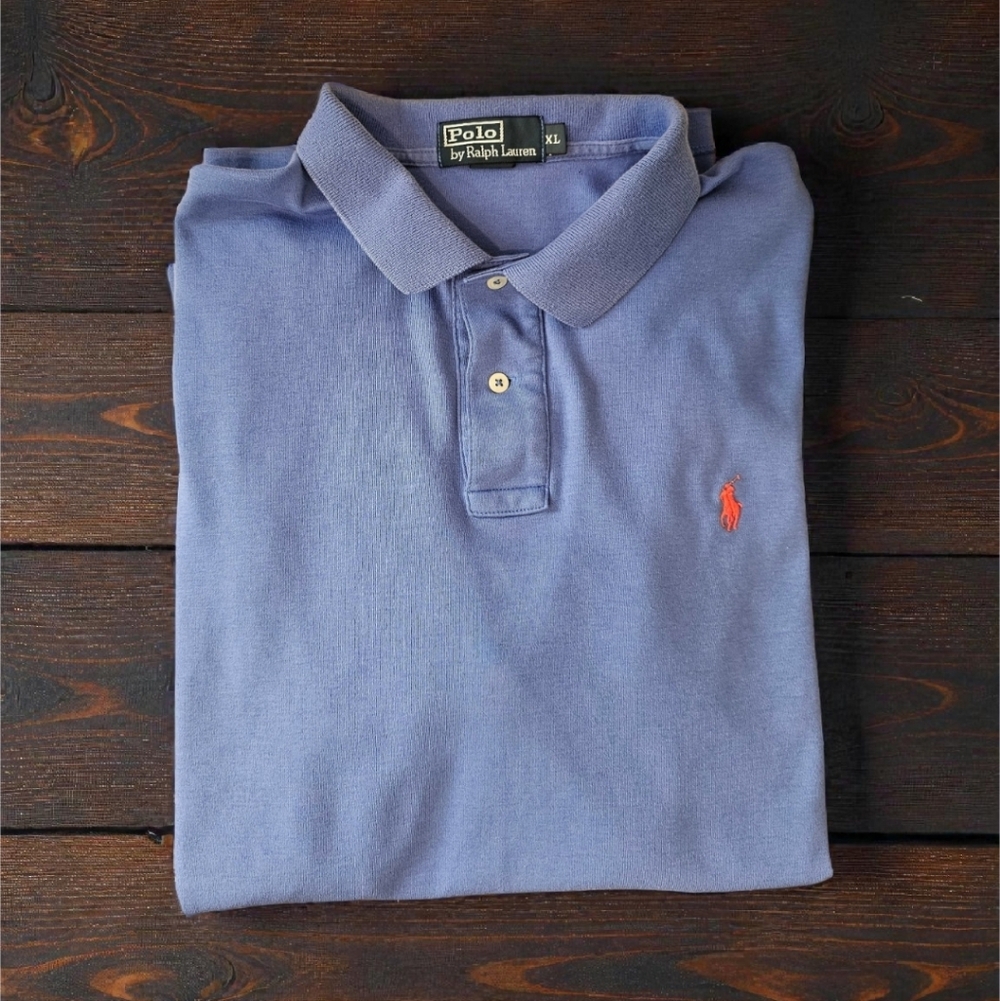 Polo by Ralph Lauren Men's Blue Polo Shirt With Red Logo Size-XL